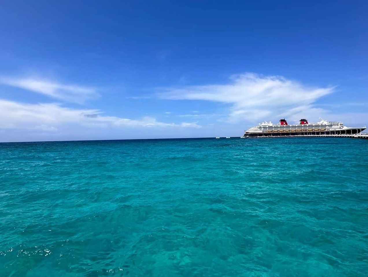 Cruise ship at port at Lookout Cay. 