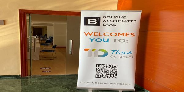 Banner welcoming to Think Dynamics event by Bourne Associates SAAS.