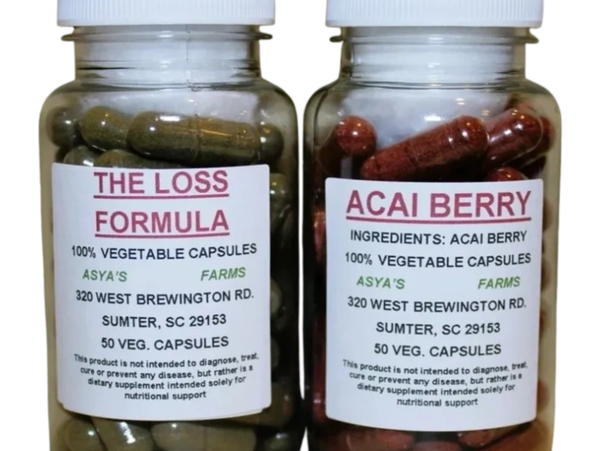 1 Acai Berry Supplement and 1 Loss Formula Supplement Ingredients:  Chickweed, Dandelion, Echinacea,