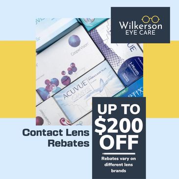 Eye care promotion offering up to $200 off on contact lens rebates.