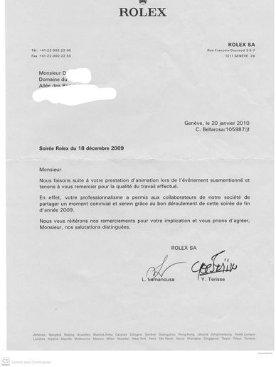 Remerciement de ROLEX