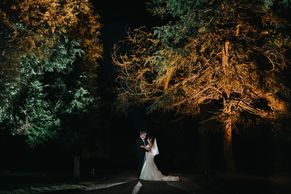 Bride and groom in trees