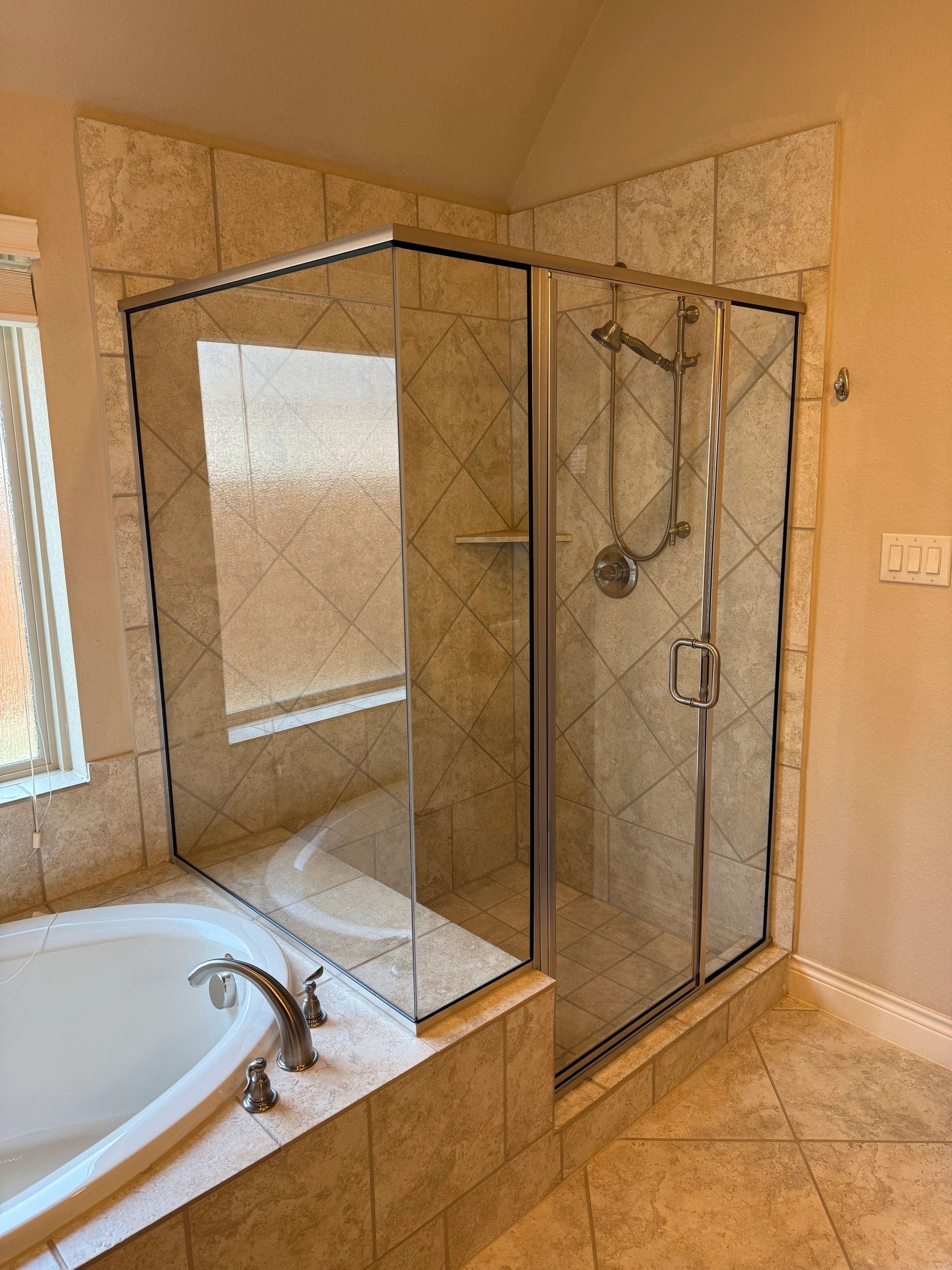 Old Builder Grade Shower Glass Enclosure