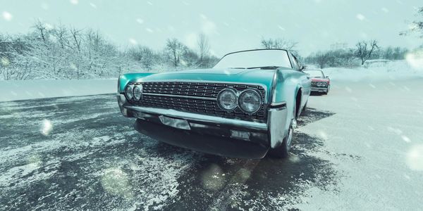 Vintage car wrapped in blue vinyl