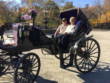 Happy couple taking house and carriage ride in NYC Central Park