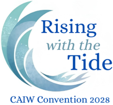 Logo for CAIW Convention 2028, "Rising with the Tide".