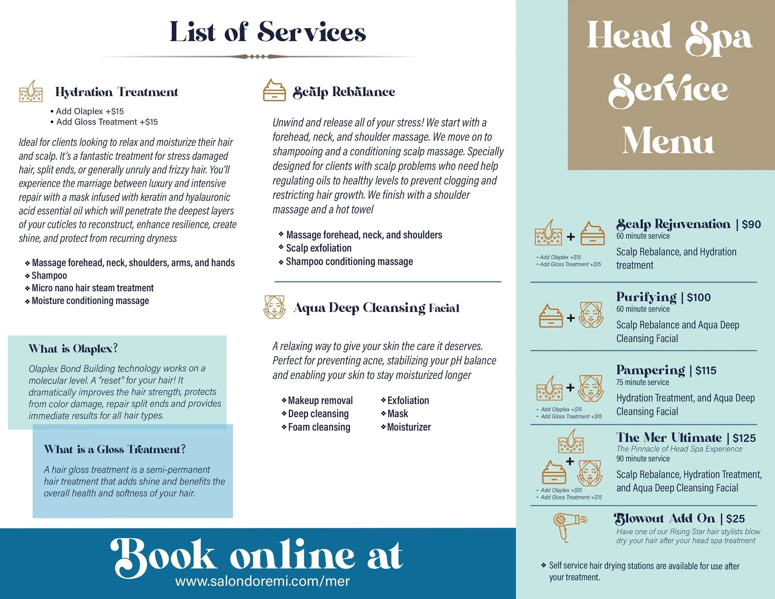 Spaa List Spa Treatments List