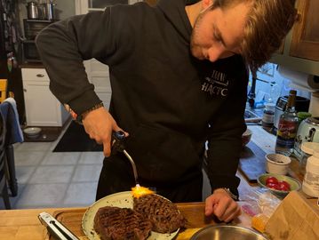 Dry age simulation by seasoning and placing uncovered in the freezer, stone ground flavoring, FIRE!