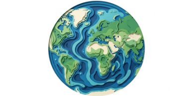 Illustration of Earth showing continents and ocean depths.