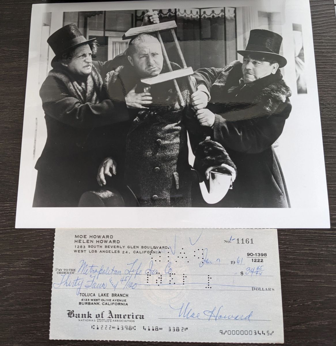 Moe Howard Signed Check " The Three Stooges "