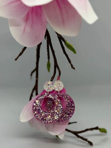 Glittery pink hanging bow ornament