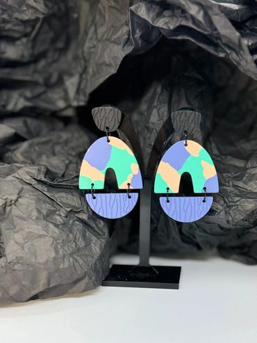 Colorful abstract clay circle earrings