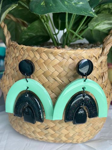 Mint black arch dangle earrings