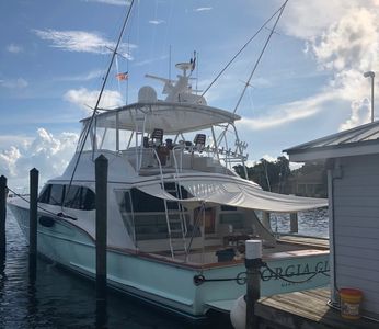 Viking sportfish floating dock side, after being delivered from the Bahamas to Florida.
