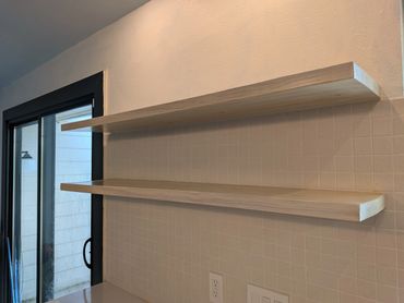 Custom real wood shelves. Planed and installed.