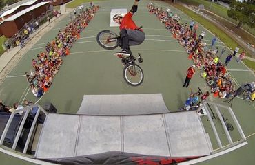 No handed air at on our the BMX Trickstars educational BMX School show assemblies.