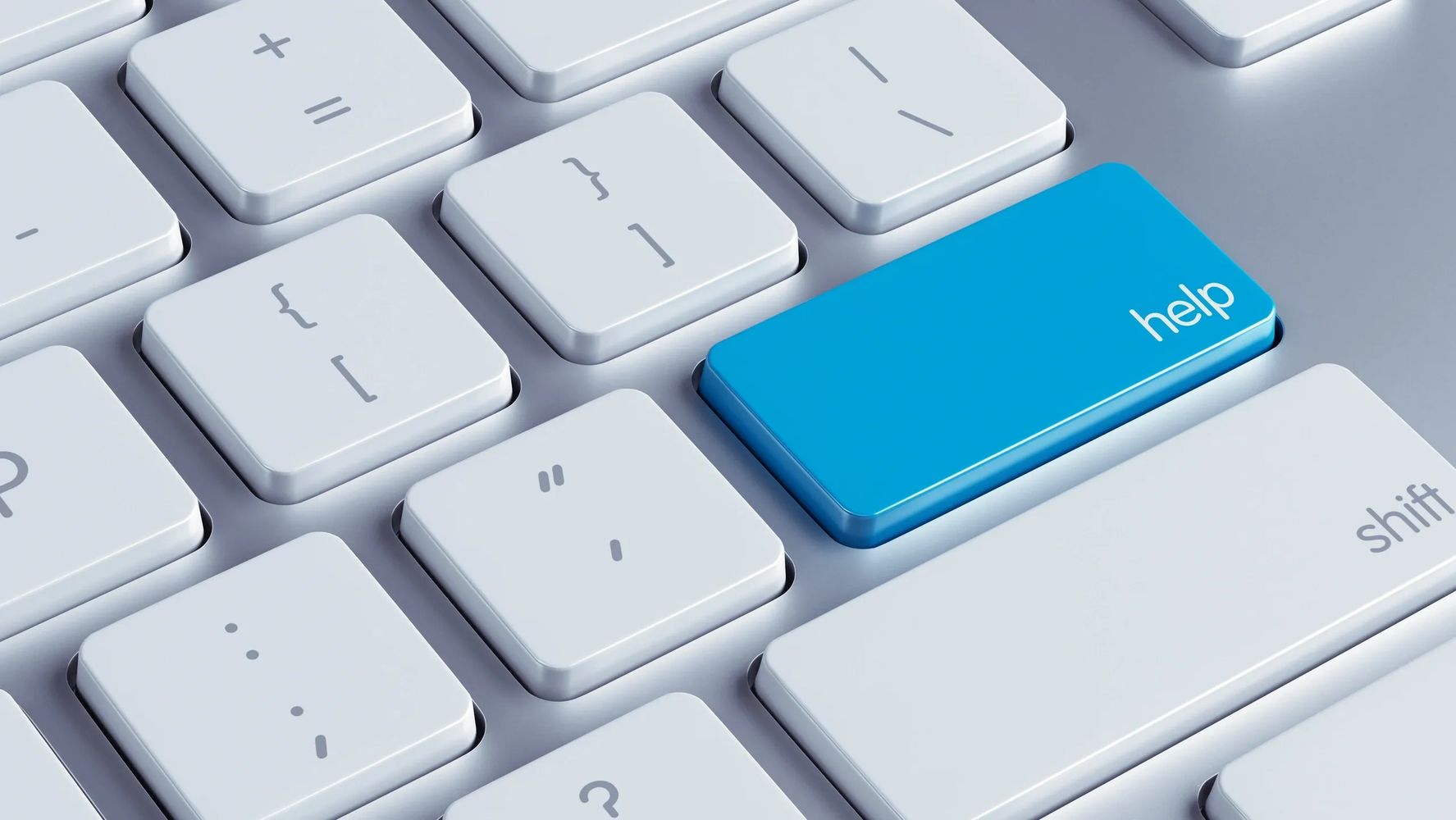 Keyboard with a blue 'help' key.