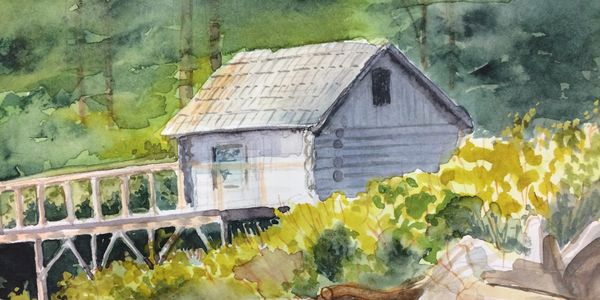 Quadra Island Cabin, watercolour, 6"x8"