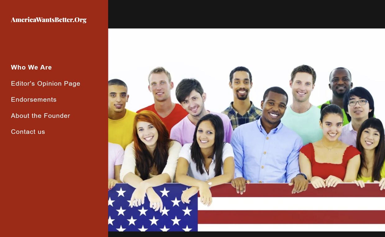 Diverse group holding American flag themed banner.