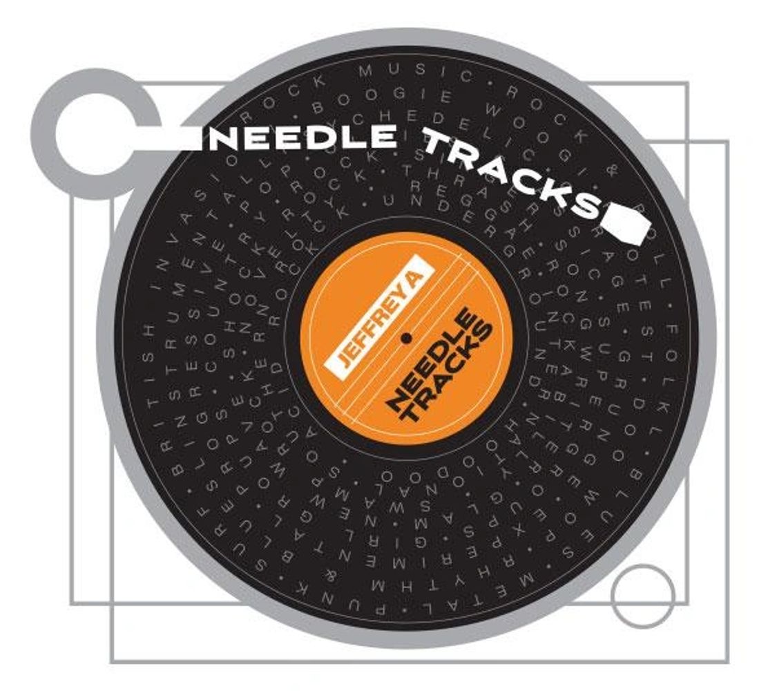 A stylized vinyl record with the text 'NEEDLE TRACKS' and 'JEFFREYA' on the label.
