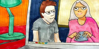 An open laptop showing a video with two people making a demonstration