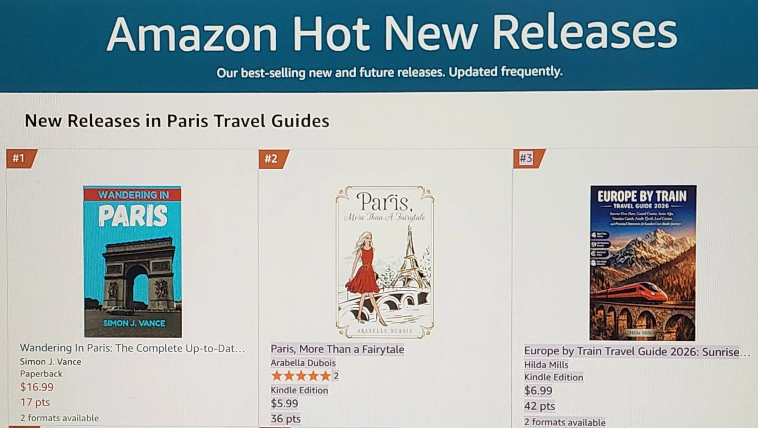 Amazon's top new Paris travel guides ranked #1 to #3.