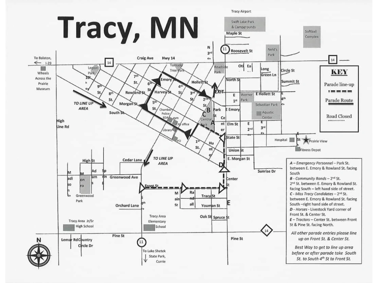 Tracy, MN Boxcar Days Parade Route Map