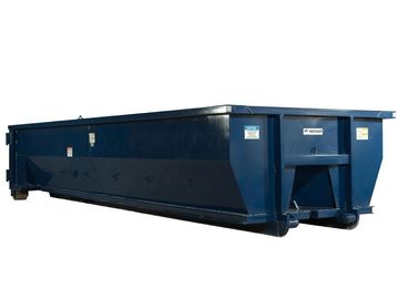 Large blue industrial dumpster container for waste disposal.