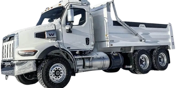 White dump truck with six wheels, ready for heavy-duty work.