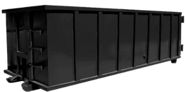 Large black industrial dumpster container isolated on black.