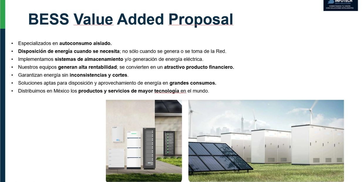 Propuesta de valor para almacenamiento y gestión de energía con alta tecnología.