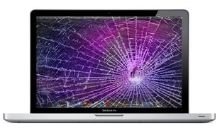 MacBook med spräckt skärm.