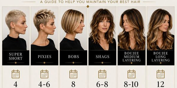 Hair maintenance guide for different styles with recommended maintenance intervals.