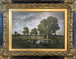 Leon Richet (1847-1907). "The Pond". Signed lower left by Richet on front. On verso, former price tag, Leon Richet, and Barbizon Forest.