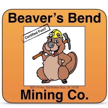 Beaver holding a mining ax ready to dig for treasures in Hochatown and Broken Bow. Fun for all. 