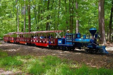 Beavers Bend Train Rides. An authentic, 1/3-size replica of an 1863 C.P. Huntington steam locomotive