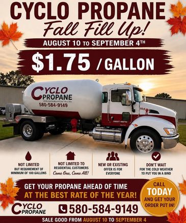 Power your home, cabin, or business with Cyclo LP Gas, reliable propane delivery tank installation 