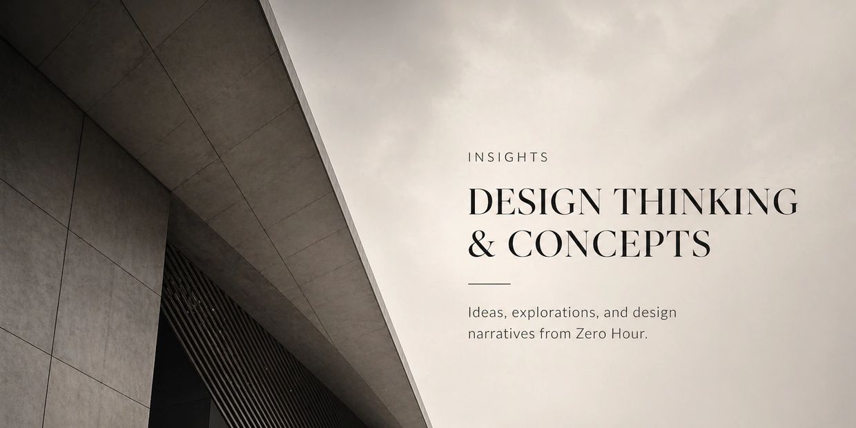 Text on design thinking and concepts with architectural background.