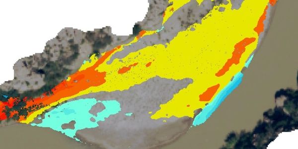 A colorful heat map showing elevation or temperature variations over a terrain.