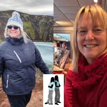 A woman enjoying outdoor and indoor moments, smiling in both settings.