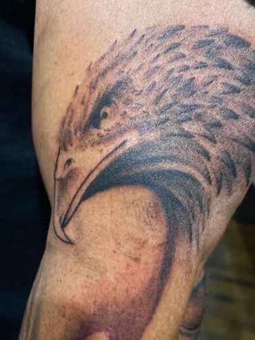 Trigger Jo Austin Texas black and grey tattoos, fine line tattoos, & custom tattoo bald eagle 