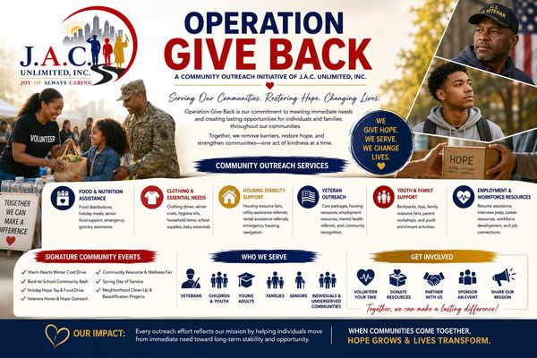 Operation Give Back community outreach services by J.A.C. Unlimited, Inc.