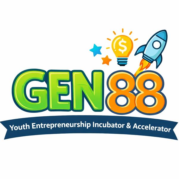 GEN88 Youth Entrepreneurship logo with rocket and lightbulb icons.
