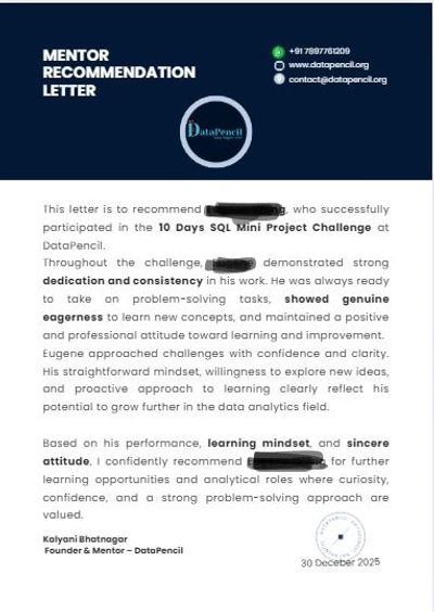 Mentor Recommendation Letter sample