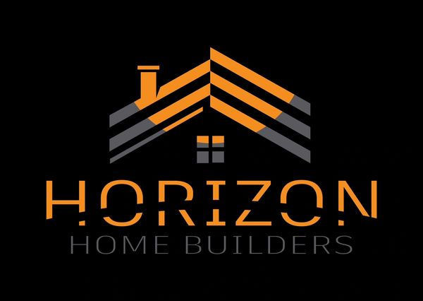 Orange and gray house logo with 'Horizon Home Builders' text on black background.