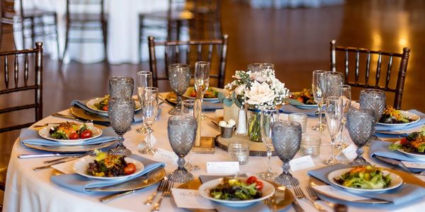 Wedding table, blue wedding table, Spruce Mountain Ranch wedding