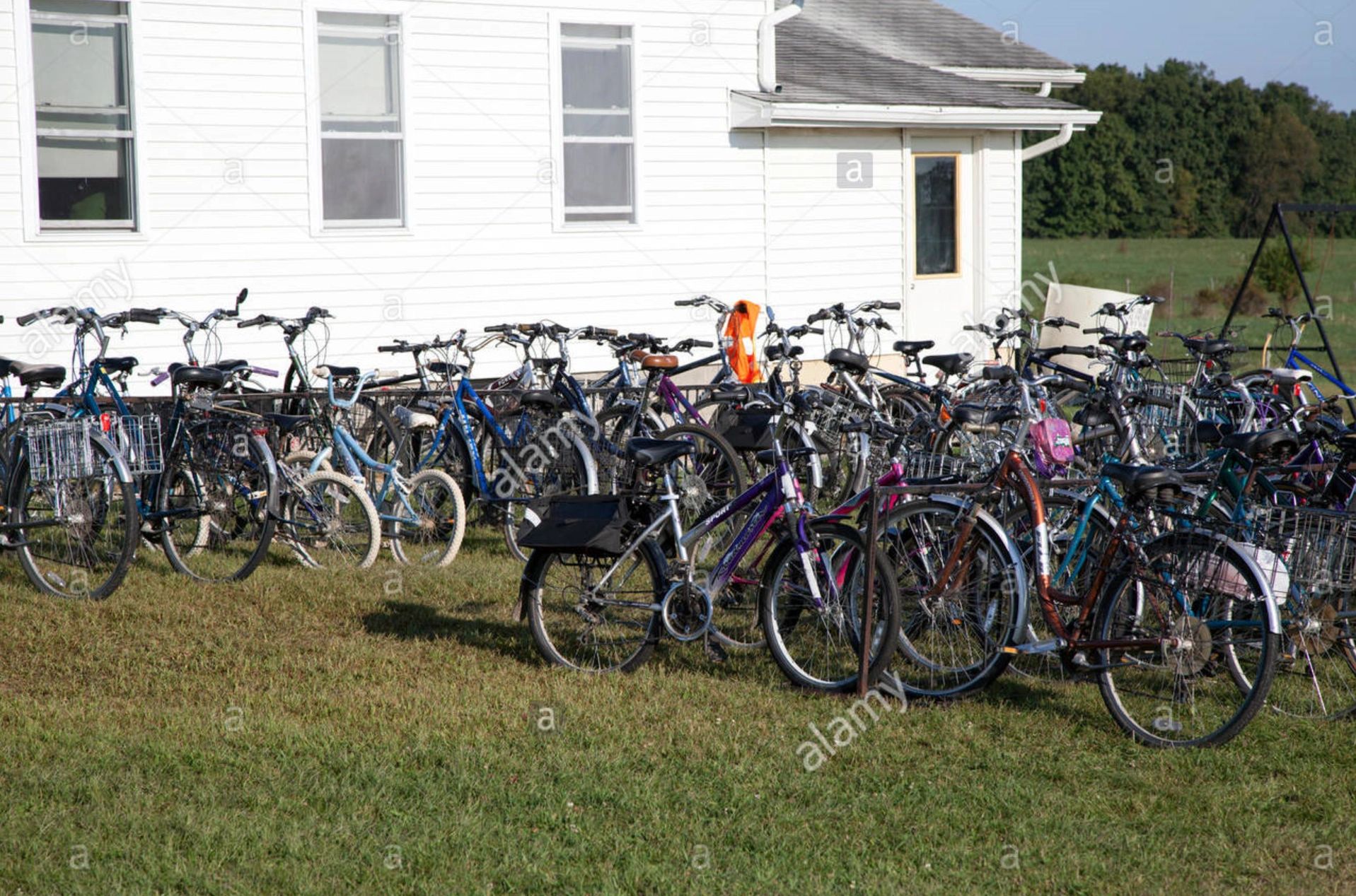 Amish School with parked bicycles Indiana USA
