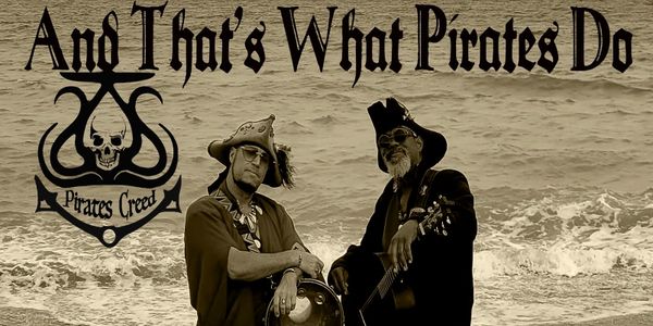 Two pirates by the sea with text about pirates.