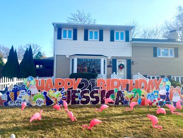 Birthday Yard Signs Orange/Black, Beach Theme with Flamingos