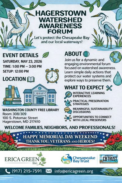 Flyer for Hagerstown Watershed Awareness Forum to protect Chesapeake Bay and local waterways.